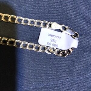 Bracelet Sterling Silver 925 Double Link Chain Claw Clasp